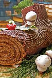 buche de noel chocolate log with mushrooms