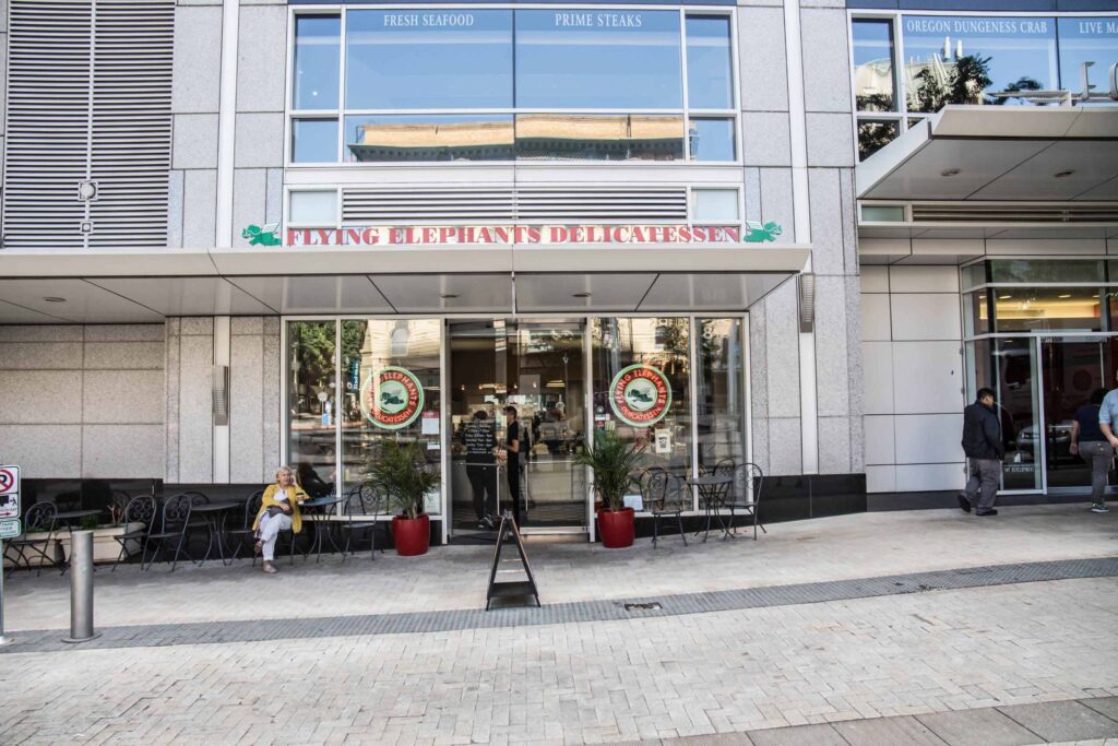 Elephants Delicatessen Flying Elephants at Fox Tower storefront